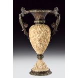 A fine, silver mounted, vase with carved decorations