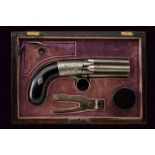 A cased pepperbox percussion revolver