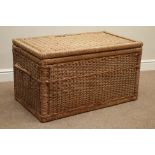 Rope wicker work blanket box with hinged lid and carrying handles, W91cm, H52cm,