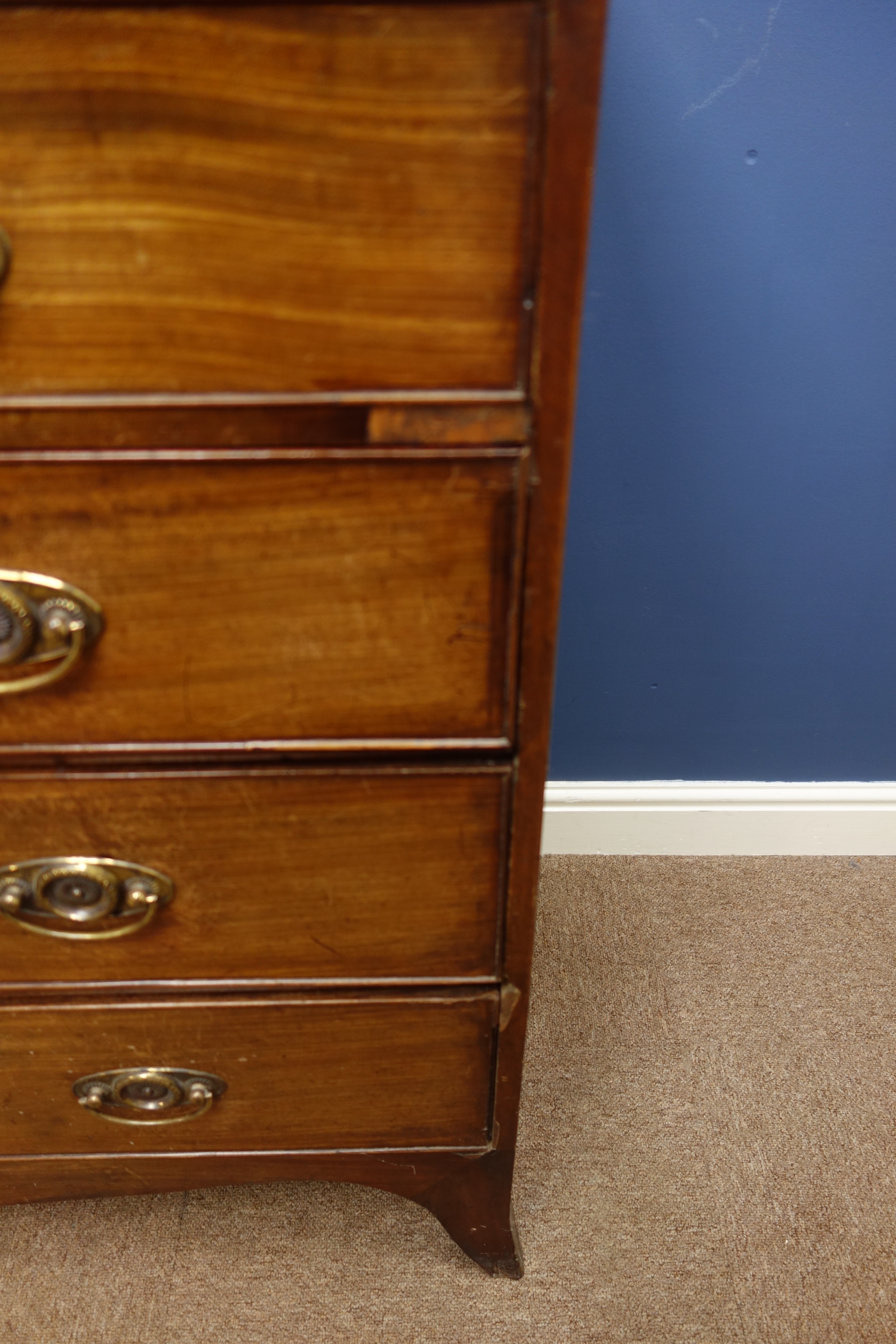 Early 19th century mahogany chest, two short and three long drawers, splayed bracket feet, W109cm, - Image 2 of 3