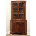 Large Sydney Smith mahogany double bow front corner cabinet, W93cm,