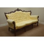 Italian style ornate carved beech framed three seat sofa, W204cm, H105cm,