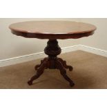 Italian style walnut finish circular dining table on pedestal base, D119cm,