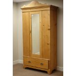 Edwardian pine wardrobe, single mirror glazed door, with drawer to base, W110cm, H214cm,