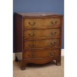 Reproduction mahogany serpentine four drawer chest, W61cm, H77cm,