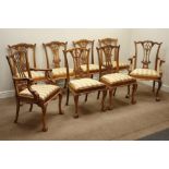 Quality set eight (6+2) walnut Chippendale style dining chairs,