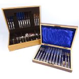 Canteen of early 20th Century silver-plated fish knives and forks in oak case and a part canteen of