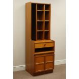 Nathan teak narrow wall unit, drawer and cupboard, CD storage, W52cm, H158cm,