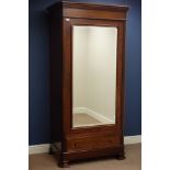 French style cherry wood wardrobe, single bevelled mirror door, shelves to interior, W100cm, H198cm,