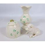 Belleek Pig, vase and honey pot (3) Condition Report <a href='//www.