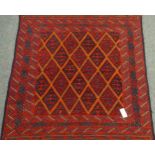 Tribal Gazak red and blue ground rug,