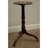 19th century and later circular dished top mahogany wine table, turned column, tripod base, D34cm,