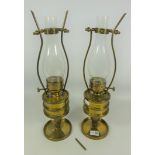 Pair of heavy brass oil lamps, H51.5cm Condition Report <a href='//www.