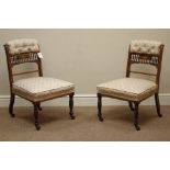 Pair Edwardian inlaid rosewood salon chairs,