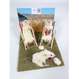 Three taxidermy mice displayed in seaside diorama Condition Report <a