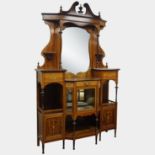 Late Victorian inlaid rosewood mirror back display cabinet,