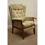 Stained beech framed high seat armchair upholstered in floral fabric Condition Report