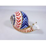 Royal Crown Derby snail paperweight with gold stopper,