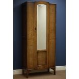 Early 20th century oak wardrobe, single mirror glazed door, W77cm, H184cm,