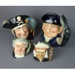 Two large Royal Doulton character jugs 'Lobster Man' and 'Long John Silver' and two smaller Royal