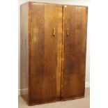 Large Art Deco period walnut double wardrobe, book matched veneers, W122cm, H185cm,