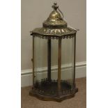 Bronzed finish circular lantern with carrying handle on stand, D34cm,