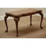 Figured walnut shaped top coffee table, 85cm x 43cm,