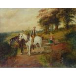 Male Figure on Horse Talking to a Lady on a Bridge,