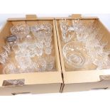 Set of six multi faceted wine glasses, two sets of six cut glass tumblers, crystal bowls,