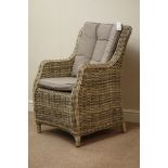 Wicker work garden armchair with upholstered loose cushions Condition Report <a