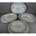 Thirteen Victorian blue and white 'Aesthetic pheasant' pattern meat plates (13) Condition