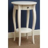 Circular white finish bedside, with drawer and undertier, D45cm,