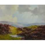 Moorland Sheep Grazing, oil on board signed by Lewis Creighton (British 1918-1996), 39cm x 49.