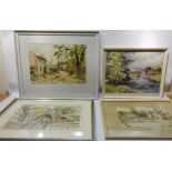 'Malham Back Lane', 'Beckfoot', 'Bolton Bridge' and two other Landscape Scenes,