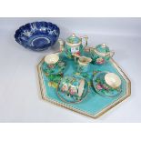 Victorian hand painted tea set for four on matching tray and a late 19th Chinese blue and white
