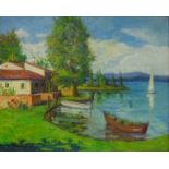 French Lakeside House and Boats,
