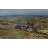 Farm Buildings in a Moorland Landscape, watercolour signed by Joseph Pighills (British 1902-1984),