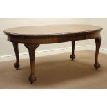 Early 20th century mahogany telescopic extending dining table on ball and claw feet, 105cm x 176cm,