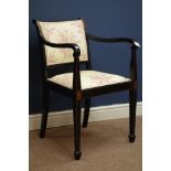 Edwardian Regency style ebonised armchair, upholstered seat and back,