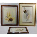 Studies of Female Nudes, three watercolours signed by J.