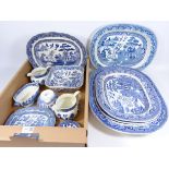 19th Century Pearlware Willow pattern meat plate,