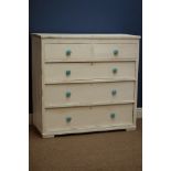 Painted chest fitted with two short and three long drawers with ceramic handles, W100cm, D47cm,