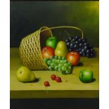 Still Life of Fruit in a Basket, 20th century oil on canvas board signed H Stephen 60cm x 49.