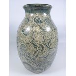Large studio pottery vase decorated with crustaceans and mermaids,