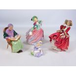 Four Royal Doulton figurines; 'Top o' the Hill', 'Autumn Breezes',