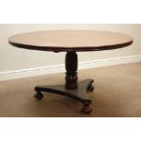 Regency mahogany circular top breakfast table turned rope twist pedestal on trefoil base with three