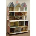 Large Georgian style three storey dolls house with loft, and matched two storey basement on castors,