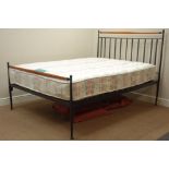 'The Iron Bed Company' wrought metal 4' 6'' double bedstead with cherry wood turnings,
