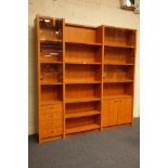 Large Gautier French cherry three sectional bookcase display unit, with glazed doors & drawers,