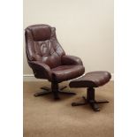 Danish swivel chair and matching stool upholstered in brown leather Condition Report